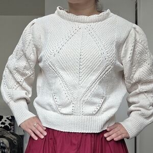 Cynthia Rowley Cream Knit Puff-Sleeve Sweater